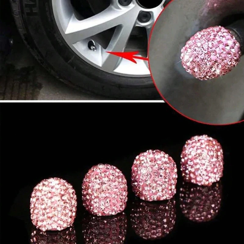 Motorcycle Valve Cover - ฝาครอบวาล์วยางรถยนต์แบบเพชร 2/4 ชิ้น ฝาครอบวาล์วล้อกันฝุ่นแบบมีประกาย ฝาครอบวาล์วคริสตัลสำหรับตกแต่งรถยนต์